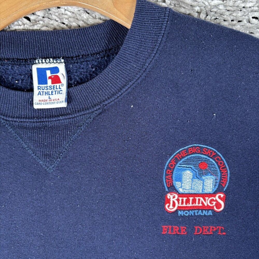 VINTAGE RUSSELL ATHLETIC SWEATSHIRT MEN'S LARGE BILLINGS MONTANA FIRE DEPARTMENT